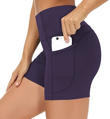 THE GYM PEOPLE High Waist Yoga Shorts for Women's Tummy Control Fitness Athletic Workout Running Shorts with Deep Pockets (Large, Purple) - Image 1