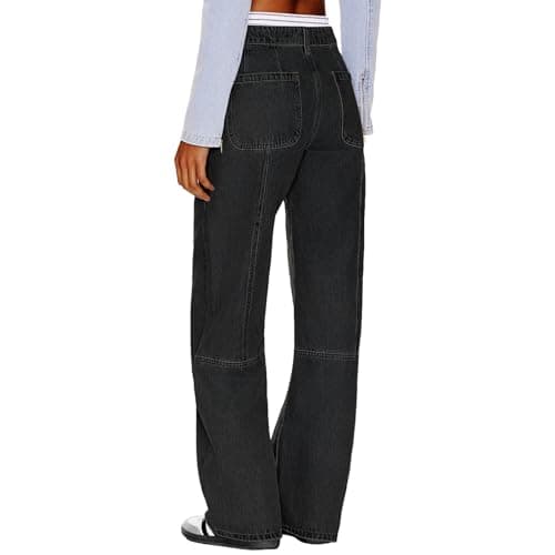 MARIASHA Pull On Women's Straight Leg Jeans High Waisted Stretchy Buttoned Denim Pants Jean Gray 3XL - Thumbnail 6