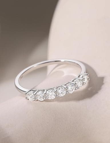 EAMTI Moissanite Wedding Bands for Women 7 Stone Eternity Bands Rings D Color VVS1 Clarity 925 Sterling Silver Anniversary Moissanite Stackable Engagement Rings for Women Size 6.5 - Thumbnail 3