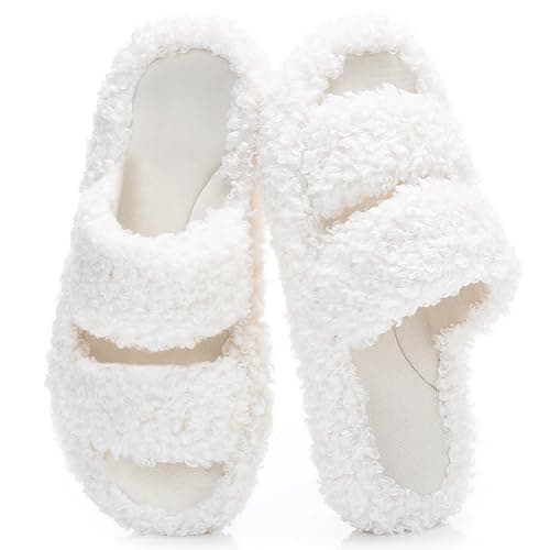 BOVTY Women's Fuzzy Open-toe Bowknot & Double-Strap Slippers, Memory Foam Non-Slip Indoor House Slides - Image 1