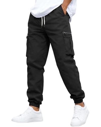 Ntrlv Men's Cargo Jogger Pants Elastic Waist Drawstring Tapered Casual Pants with Multi Pockets, Black-XXL - Image 1