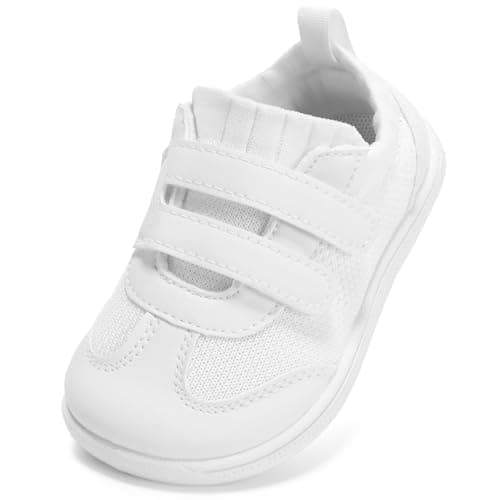 STQ KIDS Toddler Wide Toe Box Shoes Boys Girls Barefoot Sneakers Kids Tennis First Walking Zero Drop Daily Wear School Activities Breathable Comfort All White Toddler Size 6 - Image 1