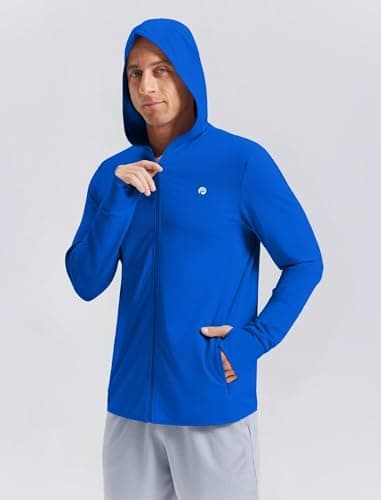 PINSPARK Men's UPF50+ Full Zip Outdoor Hoodies Lightweight Sun Protection Long Sleeve Jacket for Fishing Hiking with Pockets Sky Blue - Thumbnail 5