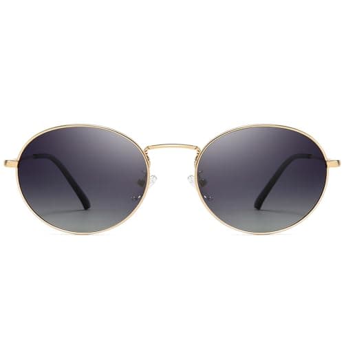 SUNGAIT Vintage Oval Sunglasses for Women - Elegant Metal Frame with Glittering Finish (Gold Frame/Grey Gradient Lens)