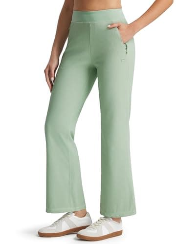 Libin Women's 7/8 Bootcut Casual Travel Pants Ankle Dress Slacks Stretchy Golf Athletic Workout Yoga Pants with Zipper Pockets, Green L - Image 1