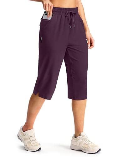 G Gradual Women's 15" Long Hiking Shorts with Zipper Pocket Below The Knee Capris Lightweight Bermuda Shorts for Women(Wine, 2XL) - Image 1