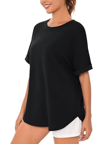 Totatuit Women's Casual Oversized T-Shirts Summer Crewneck Short Sleeve Workout Basic Tee Tops Maternity Shirts Plus Size Black X-Large - Thumbnail 4