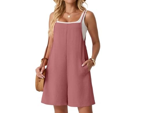 Lepunuo Rompers for Women Plus Size Summer Casual Jumpers Boho Short Jumpsuits Overalls with Pockets Vacation - Image 1