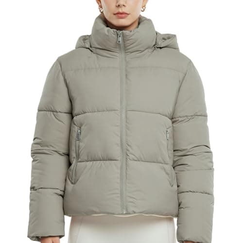 PUFFIT Women's Cropped Puffer Jackets,Warm Winter Jacket with Removable Hood,Zipped Pockets,Short Ladies Quilted Coat - Image 1