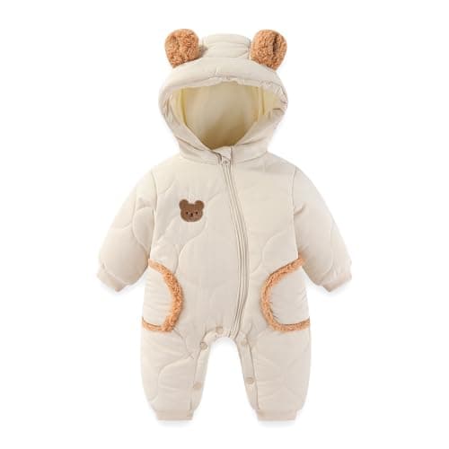 JiAmy Baby Snowsuit Baby Hooded Winter Clothes Newborn Winter Outfit Coat Toddler Boy Girl Clothes White 9-12 Months - Image 1