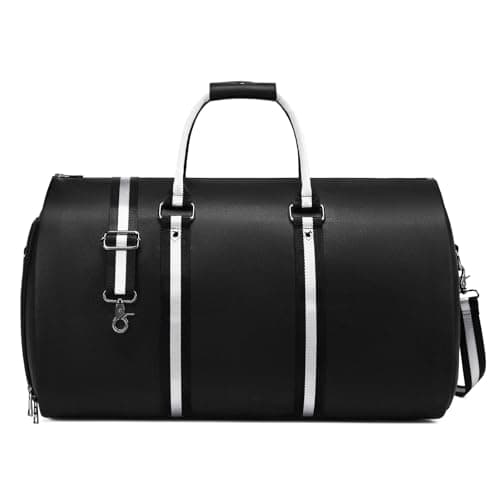 Leather Garment Bags for Travel, Convertible Carry on Garment Duffel Bag for Men, 2 in 1 Waterproof Foldable Travel Suit Bag with Shoulder Strap Weekender Bag with Shoe Pouch - Image 1