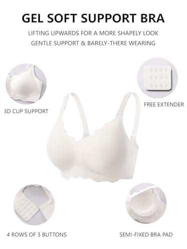 COCOMARTS Jelly Bras for Women No Underwire Scalloped Push Up Wireless Bralettes Seamless Soft Comfort Everyday Tshirt Bra White XX-Large - Thumbnail 4