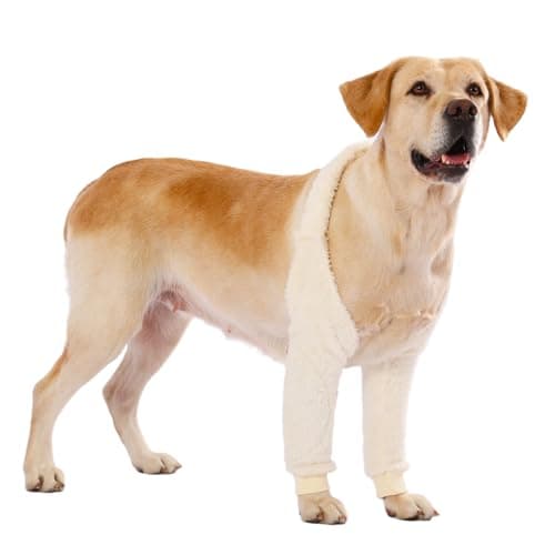 LovinPet Dog Front Leg Warmers for Medium Large Dogs, Double-Sided Fleece Elbow & Knee Sleeve, Adjustable Recovery Leg Protector, Anti-Lick, Anti-Chafe, Cold Weather Keep Warm, White, XL - Image 1