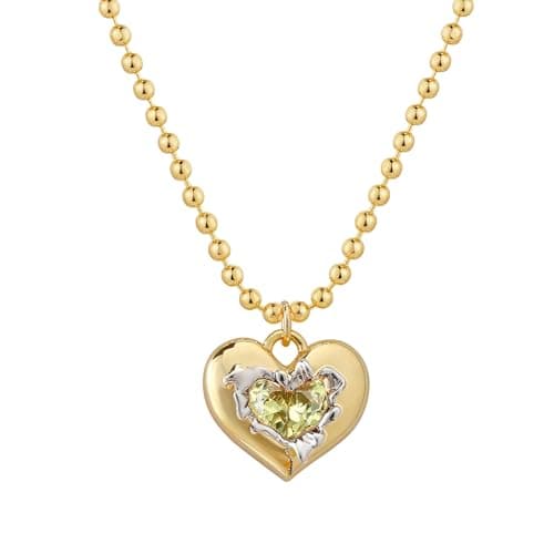 Fettero Gold Heart Necklace for Women 14K Gold Plated Aug. Birthstone Necklace Charm Heart Pendant Necklace Cute Love Necklace Jewelry CZ Pendant Necklace Birthday Gift for Women Jewelry - Image 1