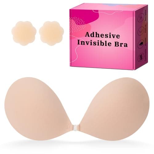 LAZYROSY Sticky Invisible Push up Silicone Bra Strapless Ultra Adhesive Bra Backless Bra Multiple Colors Sizes Reusable for Women Cream B Cup - Image 1