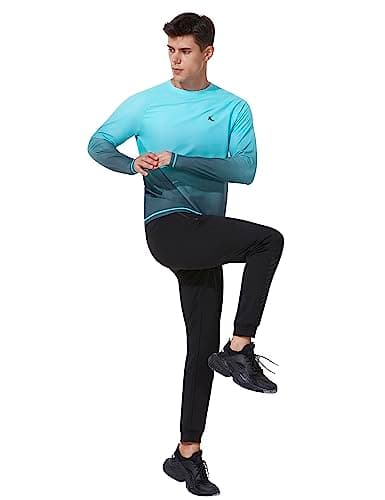 Mens Rash Guard UPF 50+ Swim Shirts UV Sun Protection Quick Dry Long Sleeve Beach Shirts for Fishing, Light Blue Gradient, 2XL - Thumbnail 5