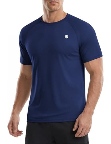 PINSPARK Short Sleeve Shirts for Men UPF 50+ Quick Dry Crew Neck Summer Running Workout Shirts Fitted Classic Casual Tee Tops L Navy - Image 1