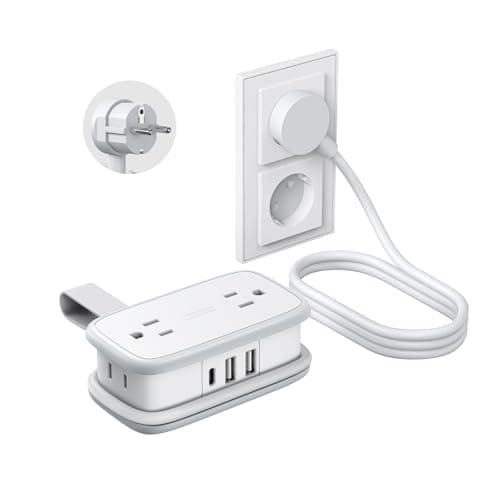 NTONPOWER European Travel Plug Adapter, Type E F Plug Adapter, Italy Travel Adapter with 4 Outlets 3 USB(1USB C) Ports, 4FT Wrapped Around Cord for Travel Spain Iceland Europe Travel Essentials - Image 1