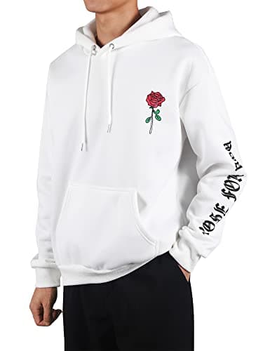 ZAFUL Mens Graphic Hoodies Essentials Hoodie Fleece Rose Letter Print Casual Drawstring Unisex Hooded Pullover Sweatshirt - Image 1