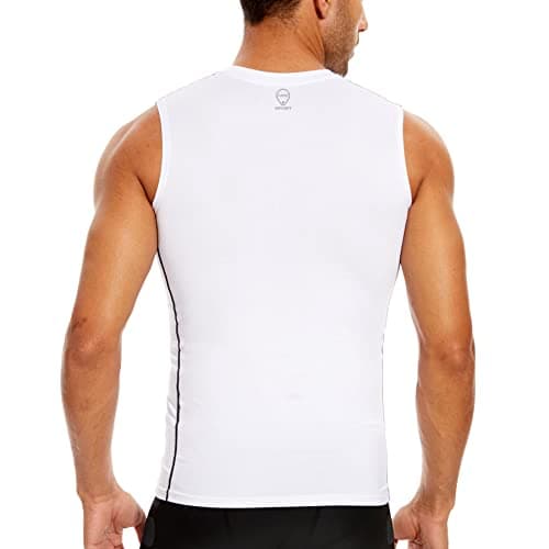 AMZSPORT Men's 3 Pack Compression Tank Top, Sleeveless Base Layer Workout Undershirt, Moisture Wicking Athletic Gym Vest, White XXL - Thumbnail 5