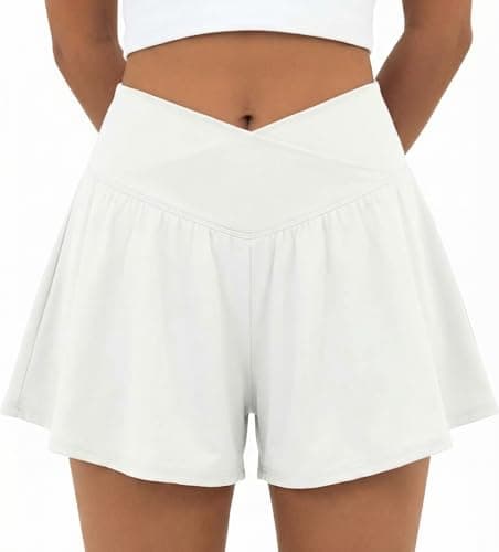 PrinStory Athletic Shorts for Women High Waisted Tennis Shorts Lightweight Workout Running Flowy Skorts White-M - Image 1