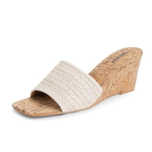 Easyfox Braided Wedge Sandals for Women Open Toe Slip on Wedge Heels Square Toe Heeled Sandal Summer Dressy Sandal Size 9.5 - Image 1