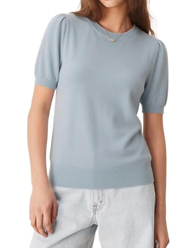 GRACE KARIN Women Short Sleeve Sweater Blue Business Casual Top Trendy Lightweight Dressy Blouses 2026 Spring Fashion Clothing - Image 1