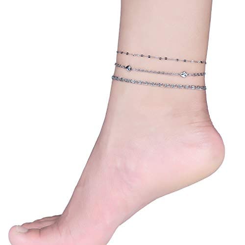 hoduar Ankle Bracelet for Women, Stainless Steel Anklets Set 8.2"+2" Adjustable Waterproof Foot Chain Jewelry Gift - Thumbnail 2