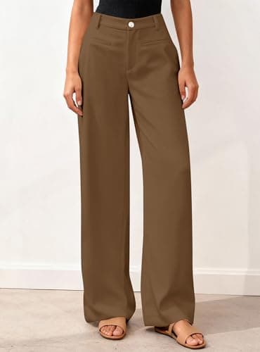 BTFBM Women Wide Leg Pants High Waisted Spring 2026 Business Casual Outfits Slacks Trousers Dressy Palazzo Pants Pockets(Brown, Medium) - Thumbnail 5