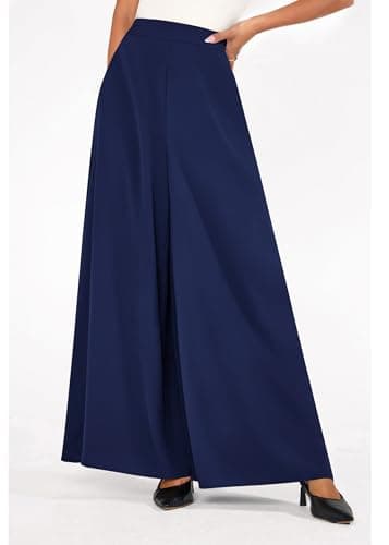 KIRUNDO Palazzo Pants for Women Dressy 2026 Spring Slacks Wide Leg High Waisted Business Casual Work Trousers with Pockets(Navy, X-Large) - Thumbnail 4
