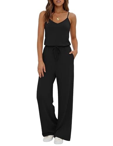 Ekouaer Womens Summer Jumpsuits Dressy Sleeveless Wide Leg Long Pants Rompers Casual One Piece Outfits with Pockets Black XXL - Image 1