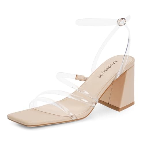 Modatope Strappy Heels Square Open Toe Chunky Heeled Sandals for Women Clear Block Strappy Heels for Women Size 9 - Image 1