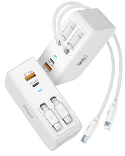 Jasput USB Wall Charger Block, Built-in Dual Retractable Cables 40W USB C Block Wall Plug with USB A/USB C Ports, Travel and PD Fast Charging for iPhone 17/16/15/14/13/12, Pad, Tablet and More - Image 1