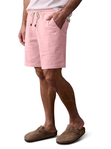 Comdecevis Mens Cotton Shorts 7 Inch Inseam Casual Elastic Waist Drawstring Short Summer Beach Shorts for Men Flamingo S - Image 1