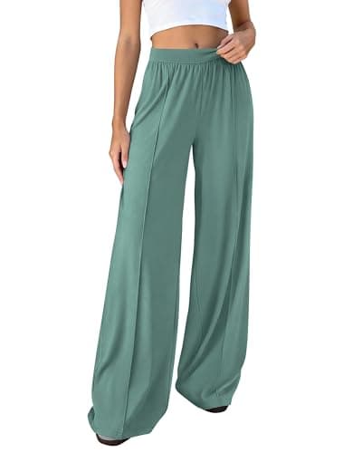 BTFBM Palazzo Pants for Women 2026 Spring Summer Casual Lounge Pants High Waist Flowy Trousers Baggy Wide Leg Pants(Bean Green, Large) - Image 1