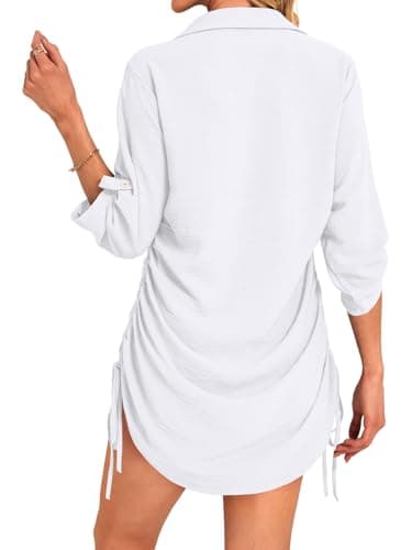 GKBK Women Swimsuit Coverup Bathing Suit Cover Ups for Swimwear Swim 2026 Spring Summer Outfits Fashion Clothes Pool Bikini Beach Wear Drawstring Casual Dress Shirt Pullover Top White M - Thumbnail 3