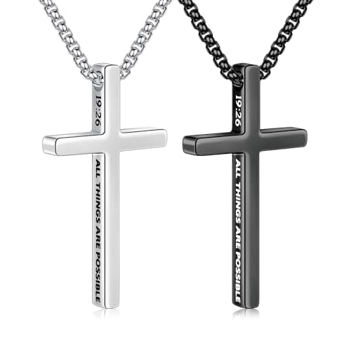 Ursteel Black Silver Cross Necklace for Men, 24 Inch Black Silver Stainless Steel Mens Cross Necklaces Chain Pendant Crucifix Necklace Set Religious Gifts Christian Gifts for Men Jewelry - Image 1