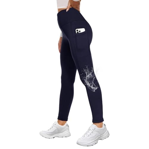 GAYHAY Fleece Lined Leggings Women with Pockets- Thermal Winter Warm Water Resistant High Waisted Running Hiking Pants Navy - Image 1