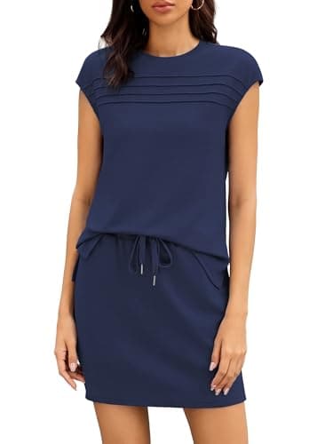 Casly Lamiit Women's 2 Piece Sets Summer Short Skirt Sets Cap Sleeve Elastic Skorts Airport Travel Outfits 2026 Soft Athleisure Lounge Set Navy Blue 2XL - Image 1