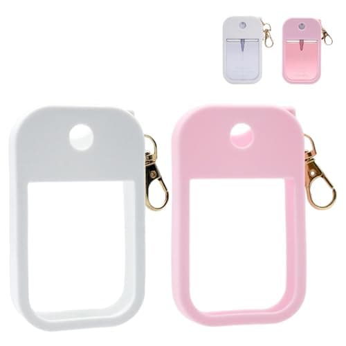 Adabuli 2 Sets Silicone Case Compatible with Touchland Hand Sanitizer Spray 1 FL. OZ./30 mL, Stylish Hand Sanitizer Mist Accessory with Portable Keychain (Pink, White) - Image 1