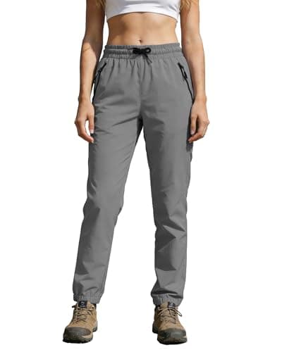 Hiking Pants Women Water Resistant Quick Dry UPF 50+ Cargo Joggers Zipper Pockets Elastic Waist Drawstring Lightweight Work Casual Travel Dark Gray S - Image 1