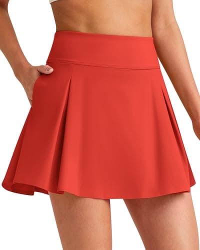 G4Free Tennis Skorts with Pockets Tummy Control High Waist Golf Skirts Stretchy Workout Athletic Skort Inner Shorts(Rust Orange,S) - Image 1