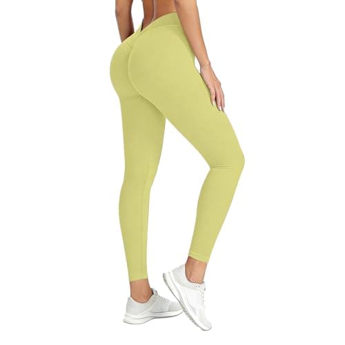 AMLEER V Back Scrunch Butt Leggings for Women - High Waist Tummy Control Butt Lifting Yoga Pants, Squat Proof Non See Through Slim Fit Activewear, Light Yellow, 3X-Large - Image 1