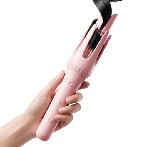 Dyhoo Automatic Curling Iron 1.25 Inch, Rotating Hair Curler for Beach Waves, Auto Hair Curler with Anti-Scald & Anti-Tangle, Dual Voltage Ceramic Curling Wand for Long & Short Hair, Pink - Image 1