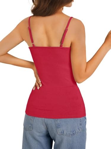 GKBK Sleeveless Camisole Tank Tops for Women Y2K Spaghetti Strap Lace Scoop Neck Slim Fit Basic Cami Shirts Going Out Beach Vacation Summer Top Red XS - Thumbnail 5