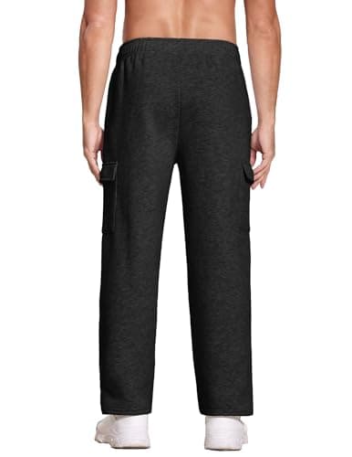 Deyeek Men's Fleece Sweatpants Open Bottom Cotton Sweat Pants for Men Straight Leg Sweatpants Cargo Fleece Pants with Pockets Black - Thumbnail 2