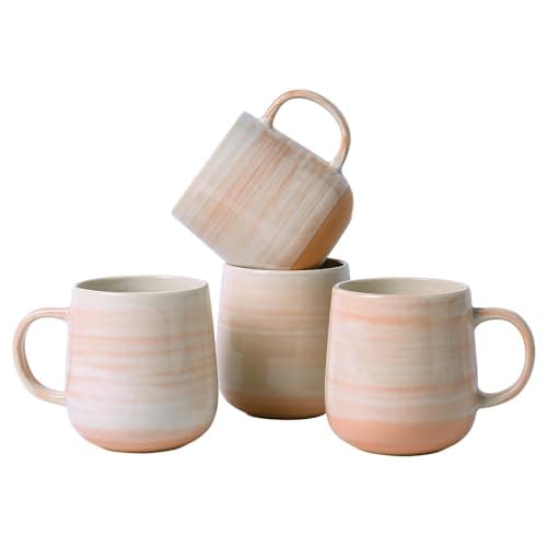 ALOFMO Coffee Mugs, Set of 4, Light Orange Ceramic Coffee Cups with Elegant Texture & Comfortable Handle, 12oz Stoneware Mugs - Dishwasher & Microwave Safe, Design for Home, Office, Cafe - Image 1