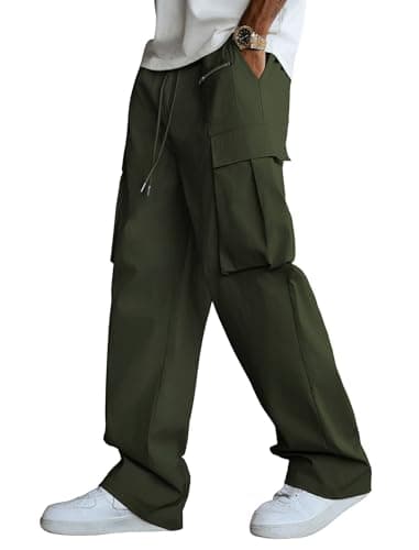 ZAFUL Men's Casual Cargo Pants Workout Joggers Stretch Sweatpants Hiking Drawstring Tactical Pants with Multi Pockets Dark Green L - Image 1