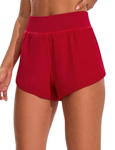 EZRUN Women's 3" Athletic Running Shorts High Waisted Split Dolphin Shorts Comfy Mesh Liner for Gym Workout Track (Deep Red,XS) - Image 1