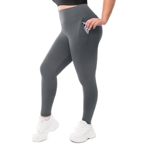 Leafigure Plus Size Leggings with Pockets for Women - High Waisted Buttery Soft Yoga Leggings for Workout Grey 2XL - Image 1